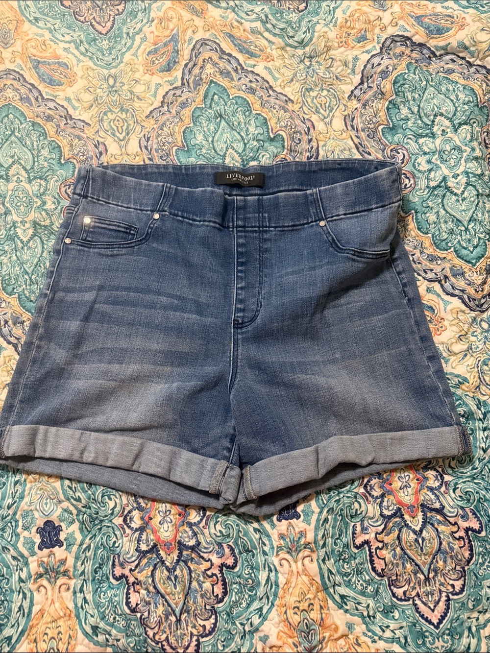 Liverpool Blue Denim Roll-Cuff Women's Shorts